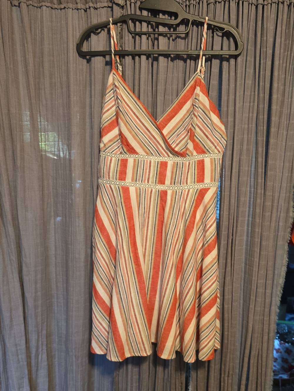 Blue Rain Coral, Cream & Navy Striped Spaghetti-Strap Mini Dress